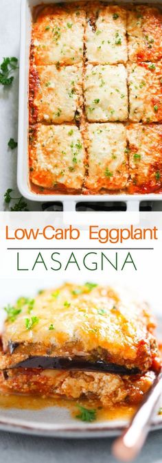 low carb eggplant lasagna in a casserole dish