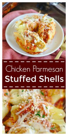 chicken parmesan stuffed shells on a white plate