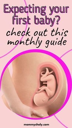 a pregnant belly with the words expecting your first baby? check out this month's guide