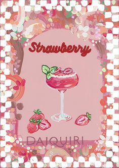 a painting of strawberry daiquiri on a pink background