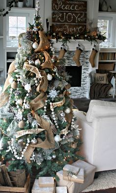 a decorated christmas tree in a living room