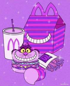 an image of a cartoon character with mcdonald's coffee and cat in front of it