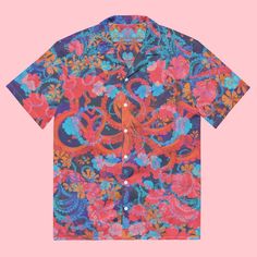 Trippy Octopus Hawaiian Shirt Floral Button Blouse Ocean Lover Button up Shirt Tropical Beach Party Wear Button Down Shirt - Etsy Slovakia