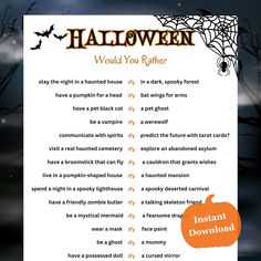 halloween would you rather? printable poem for kids and adults to use in the classroom