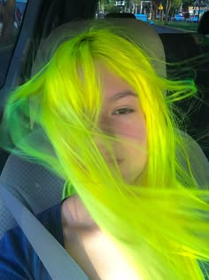 Brown And Neon Green Hair, Yellow Curly Hair, Pink And Yellow Hair, Neon Yellow Hair, Neon Green Hair, Boosting Confidence, Neon Hair, Dyed Hair Inspiration, Pretty Hair Color