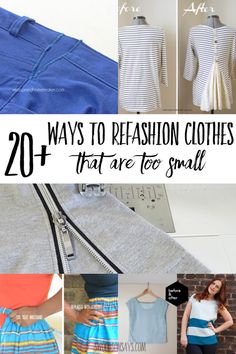 20+ ways to refashion clothes that are too small - Swoodson Says Refashion Clothes Tutorial, Diy Clothes Rack Cheap, Skirt Refashion, Jeans Refashion, Reuse Clothes, Can Upcycle, Skirt Waistband