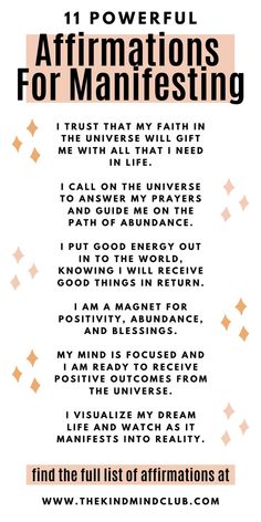 https://www.yessupply.co/20-affirmations-to-manifest-your-yes/ Tenk Positivt, How To Believe, Powerful Affirmations, Vie Motivation, Daily Positive Affirmations, Attraction Quotes, Morning Affirmations