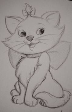 a drawing of a cat with a bow on it's head