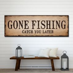 Catch You Later Gone Fishing Sign II  - Image by Tailored Canvases Fishing Room Man Caves Rustic, Boys Fishing Bedroom, Fishing Bathroom, Fishing Room Decor, Gone Fishing Sign, Fishing Wall Art, Fishing Sign, Bait Shop, Doodles Ideas