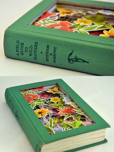 two green books with floral designs on them