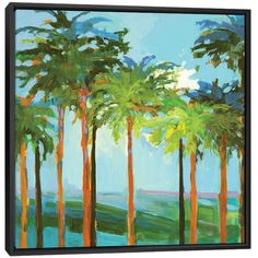 an oil painting of palm trees on a sunny day