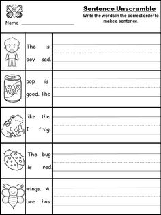 sentence worksheet for kids with pictures