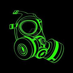 a gas mask glows green in the dark