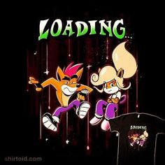 an image of two cartoon characters in front of the word loading on a black background