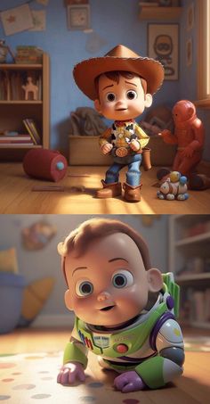 two pictures of the same character in toy story