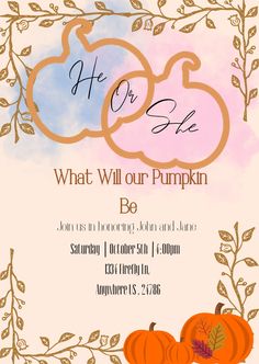 a poster with pumpkins and leaves on it for a fall party or sale event