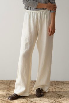 An effortless wardrobe staple with a featherweight feel. Crafted from our 100% linen fabric with an elastic waistband, and wide leg silhouette. Made in Los Angeles We expect The Linen Simple Pant will ship mid-late July. You will receive an email as soon as it ships. White Drawstring Pants Outfit, Women Linen Pants, Comfy Trousers, Backless Shirt, Pants Comfy, Women Tie, Linen Fashion, Fashion Moodboard, Streetwear Aesthetic