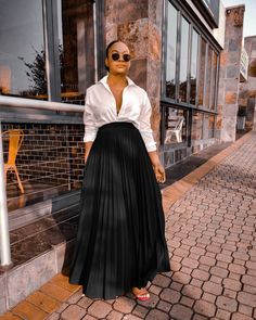 High Waist Solid Color Ankle-length Pleated Skirts Maxi Skirt Outfits, Black Pleated Midi Skirt Outfit, Black Pleated Skirt Outfit, Pleated Skirt Outfit, Womens Pleated Skirt, Long Skirt Outfits, Maxi Outfits, High Waisted Pleated Skirt, Pleated Long Skirt