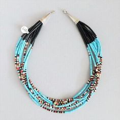 Native American 10 Strand Natural Turquoise Multicolor Stone Heishi Necklace | eBay Heishi Necklace, Black Jet, Natural Turquoise Stone, Southwest Jewelry, American Jewelry, Natural Turquoise, Multi Stone, Native American Jewelry, Turquoise Stone