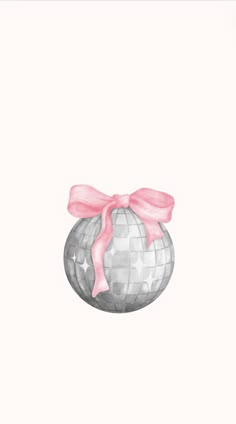 a drawing of a disco ball with a pink bow