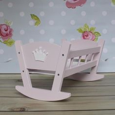 Handmade Wooden Dolls Rocking Cradle Pink-Dolls Rocking Cradle-BabyUniqueCorn Diy Doll Crib, Wooden Doll Cradle, Doll High Chair, Rocking Cradle, Wood Cradle, Diy Furniture Videos, Diy Crib, Doll Cradle, Doll Crib