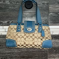 Coach Purse Measures 9 X 13 Comes From A Non Smoking Home Every Purchase Comes W/Free Gift Thank You! Blue Purse, Coach Purse, Coach Purses, Free Gift, Coach Bags, Free Gifts, Satchel, Color Blue, Bag Lady