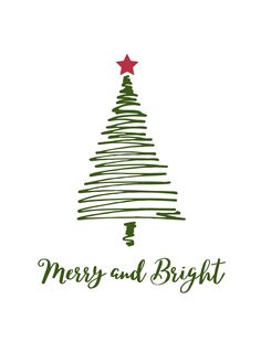 a merry and bright christmas card with a tree