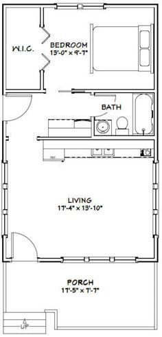 the floor plan for a two bedroom, one bathroom apartment with an attached living area