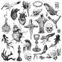 an assortment of tattoos on a white background