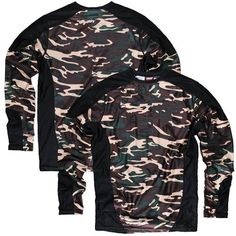 two black and camo shirts on white background