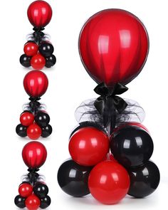 PRICES MAY VARY. What You Get: you'll receive a nice value balloon pack that includes 4 reusable tabletop balloon sticks, 4 balloon flower bases, 8 round snaps, 4 black gauze covers, 36 piece of 5 inch latex balloons (18 black and 18 pomegranate red), 4 pieces of 12 inch red latex balloons and 4 pieces black thick ribbons Quality Material: the balloons in the latex balloon set are made of quality latex, which is safe and without toxic, not easy to burst, and can keep in good condition for a long Mini Balloon Garland Table Centerpiece, Tulle Balloons With Flowers, Black Balloon Garland With Red Flowers, Razorback Centerpiece Party Tables, Table Ballon Stand, Balloons And Flower Centerpieces, Stranger Things Table Centerpieces, Balloon Center Piece For Tables, Table Centerpieces Balloons