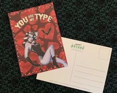 Glampire the Vampire Queen "You Are My TYPE" Postcard A6 Dracula Monster Pinup Girl Horror Movie Retro Anniversary Valentines Day Funny Bats Spooky Valentines, My Type