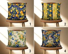 four pillows with different designs on them