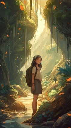 Girl in jungle, anime style. Anime Jungle, Walking In The Jungle, Jungle Drawing, Long Hair Images, Portrait Lighting, Pet Rabbit, Hair Images, Girl Drawing, Yearbook