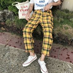 Yellow Plaid Pants, Body Aesthetics, Korean Fashion Ideas, Y2k Aesthetic Fashion, Korean Fashion Trends, Yellow Plaid, Tyler The Creator, Vintage Pants