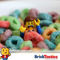 there is a lego man surrounded by doughnuts and donuts with the caption let's get creative