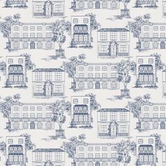 a blue and white wallpaper with many windows on the side of it, all in different sizes