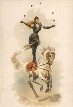 an old postcard with a woman on a horse and the caption above it