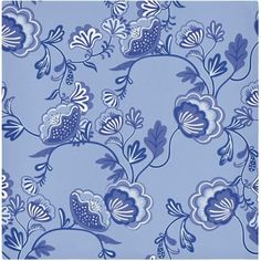 a blue and white wallpaper with flowers on it