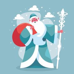 santa claus holding a red ball and staff