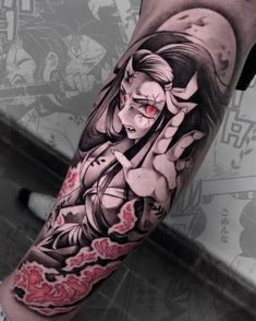 Anime Leg Sleeve Tattoo, Nezuko Tattoo Design, Pico Anime, Demon Slayer Tattoo Ideas, Kny Nezuko, Daruma Doll Tattoo, Anime Sleeve, Infinity Tattoo On Wrist, Tattoos Masculinas