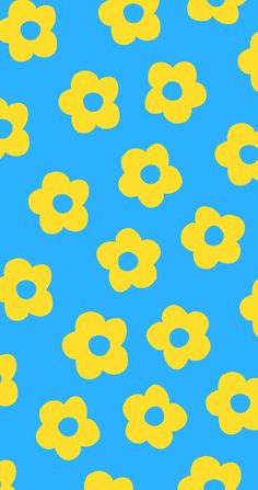 yellow flowers on a blue background with white circles in the center and bottom half, all over