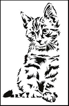 a black and white drawing of a kitten