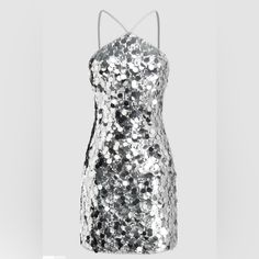 The Dress Is Brand New, With Tags! The Dress Was Never Worn. Purchased The Wrong Size. No Longer In Stock On Their Website. Silver Sparkly Dress, Cider Dresses, Sequin Halter Dress, Sequin Halter, Dress Silver, Sparkly Dress, Jelly Shoes, Silver Dress, Pajama Shirt