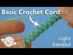 the basic crochet cord is being held by someone's hand with an arrow