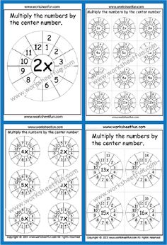 four different worksheets with numbers for the same number