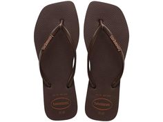 Havaianas Slim Logo Pop-Up Flip Flops - Women's Sandals : Dark Brown : Bring on the heat! You'll be ready to take on the blazing weather feet first when you take the Slim Logo sandal with you on all your summer adventures. Rubber upper. Thong post with Havaianas&amp,#174, logo accenting the straps. Cushioned footbed for ultra comfort. Rubber sole. Made in Brazil. Measurements: Weight: 4 oz Product measurements were taken using size 35/36 Brazil (US Men's 4/5, Women's 5/6), width M. Please note that measurements may vary by size. Stargirl Clothes, Havana Flip Flops, Brown Leather Flip Flops, Slim Logo, Brown Flip Flops, Burgundy Shoes, Walk In My Shoes, Leather Flip Flops, Shoe Inspo