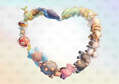 several different types of pokemon arranged in the shape of a heart