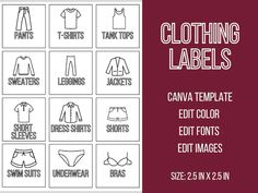 clothing labels for men and women with the text, canva template edit colors edit font images