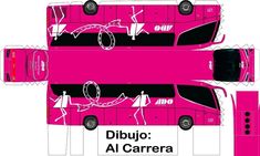 an image of a pink bus that is in the shape of a paper model with people on it